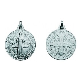 Médaille de St Benoît - petit modèle - forme ronde - gravée recto/verso argentée