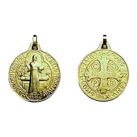 Médaille de St Benoît - petit modèle - forme ronde - gravée recto/verso dorée